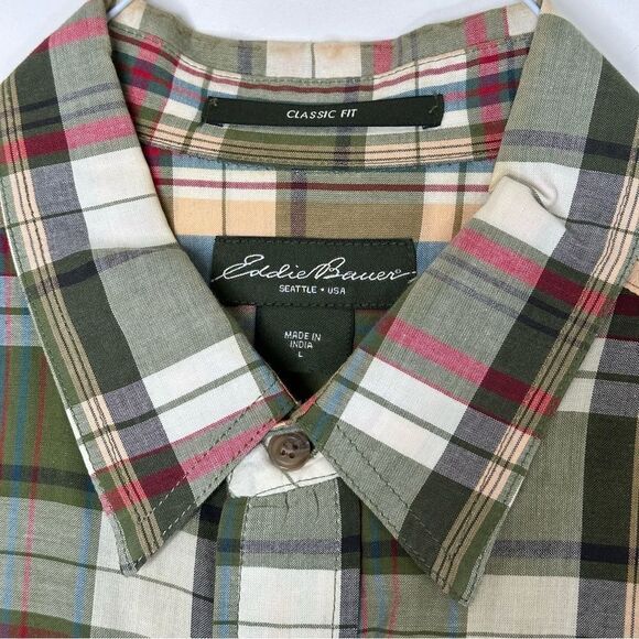 Eddie Bauer Classic Fit Green Plaid Causal Button Down‎ Shirt - Picture 3 of 5